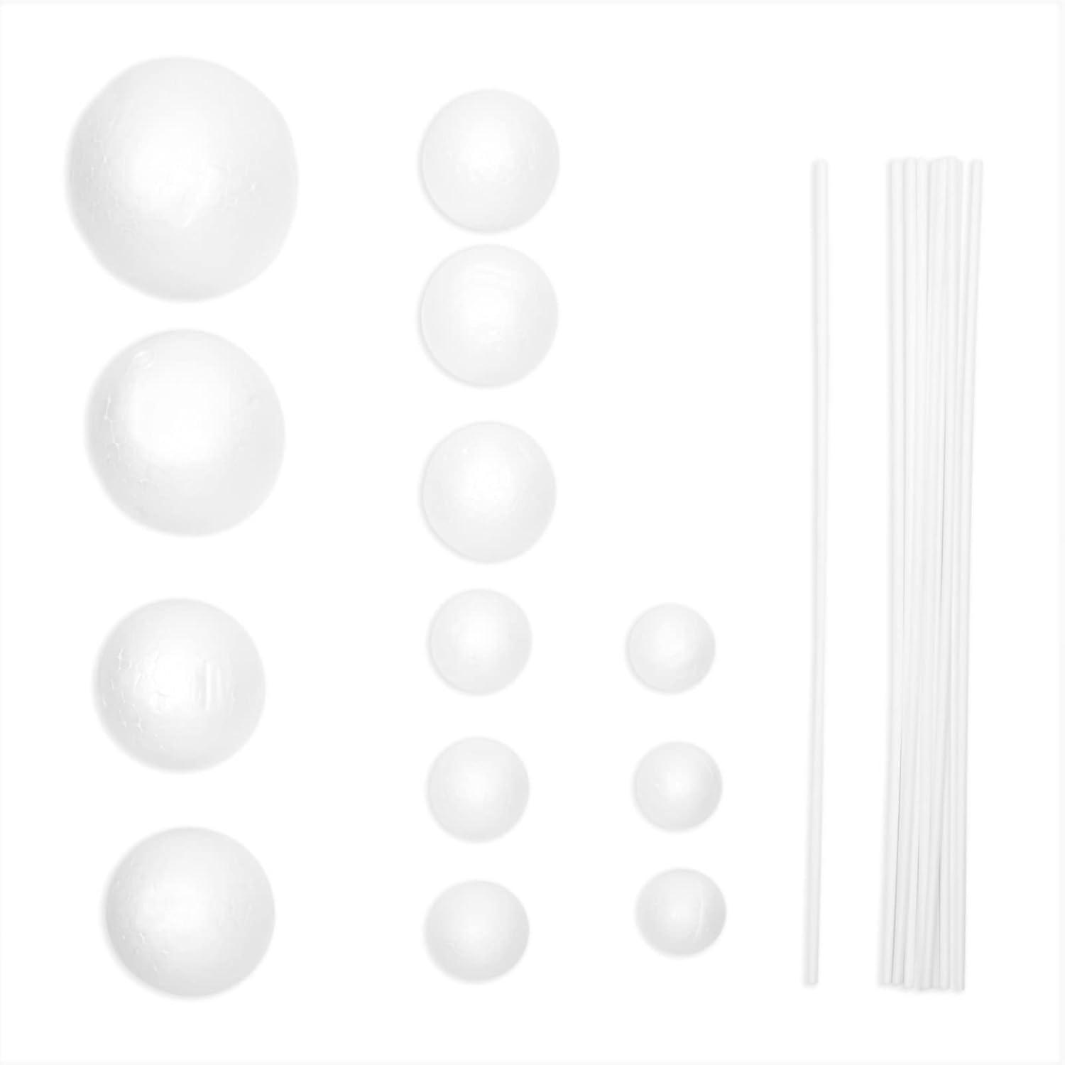 Bright Creations 24 Piece DIY Solar System Model Kit with White Foam Balls and Bamboo Sticks for Crafts Supplies (Assorted Sizes)