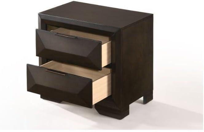 Espresso Wood and Veneer 2-Drawer Nightstand