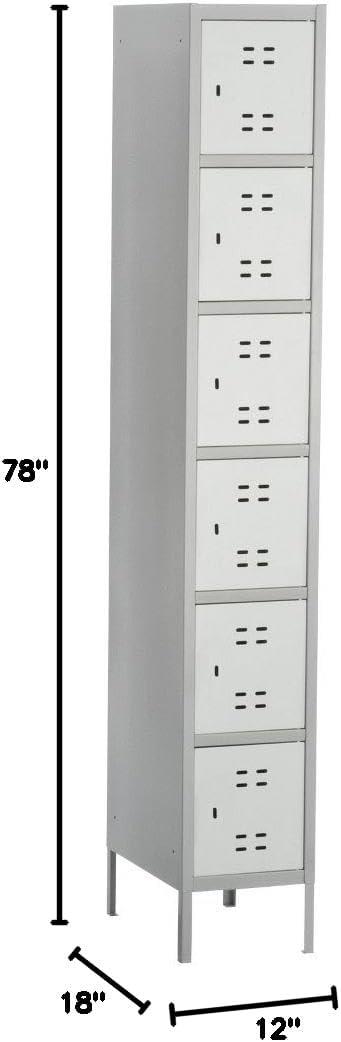 Tall Two-Tone Gray Steel Office Locker with 6 Compartments