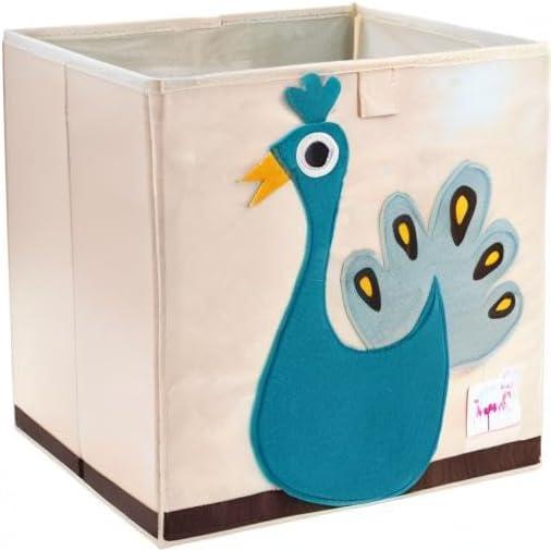 3 Sprouts Children's Foldable Fabric Storage Cube Box Soft Toy Bin, Blue Peacock