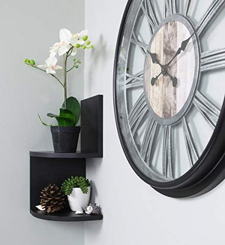 Black Wood Floating Corner Shelves Set for Wall