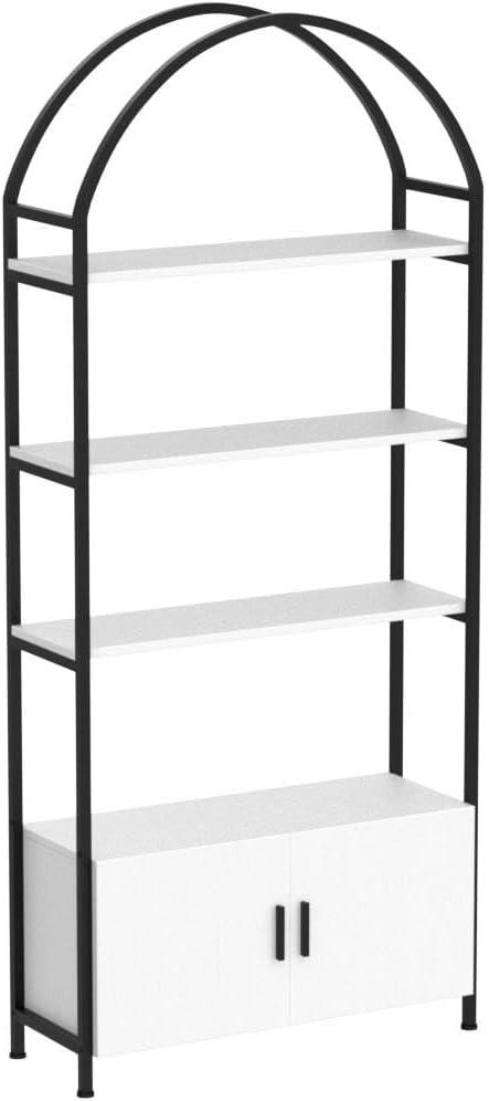 71-Inch Black and White Arched Bookshelf with Doors