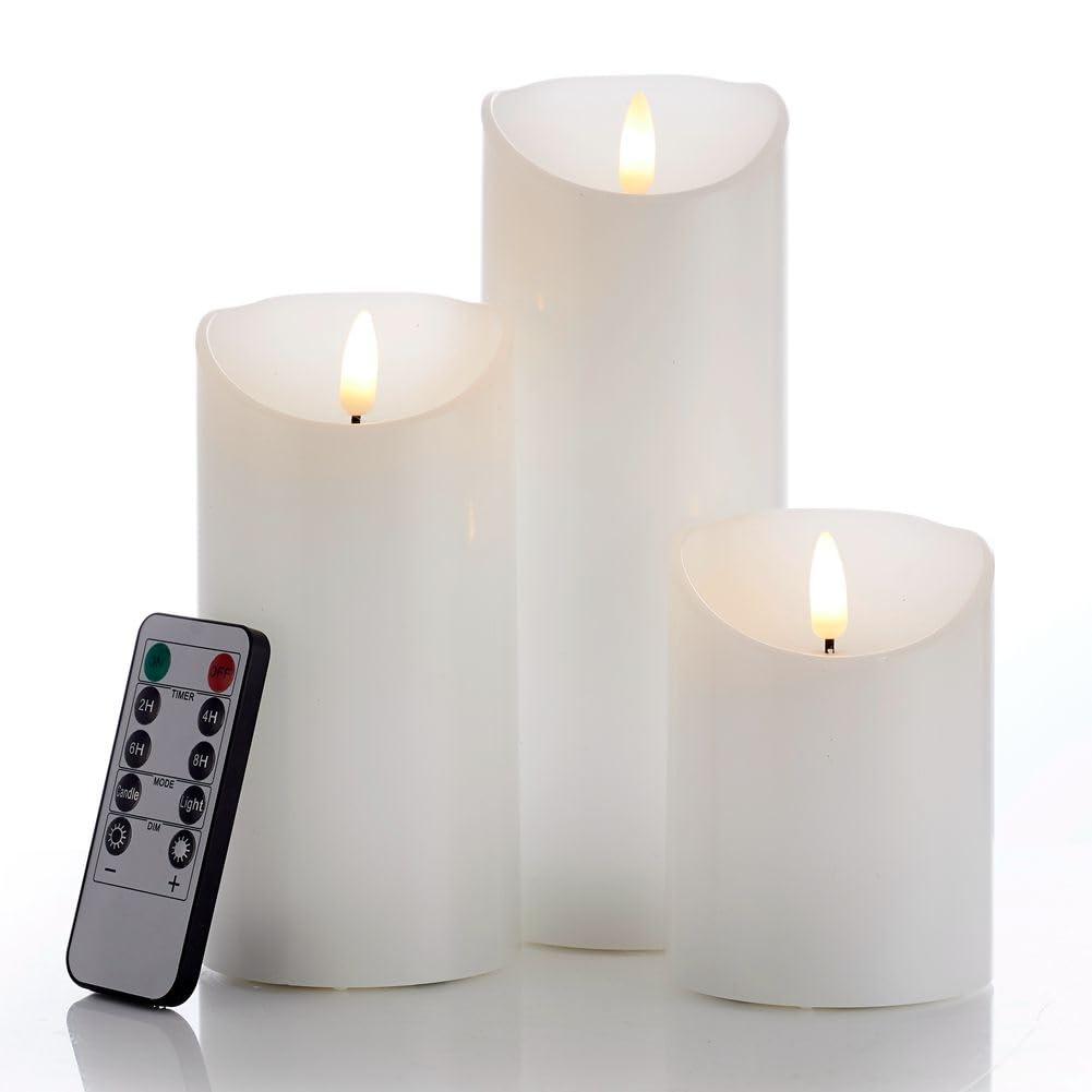 Gzxs Flameless LED Candles Set of 3, Realistic Pillar Candles with Remote and Timer, Battery Operated Candles for Room Fall Decor Wedding Christmas Decorations (White)