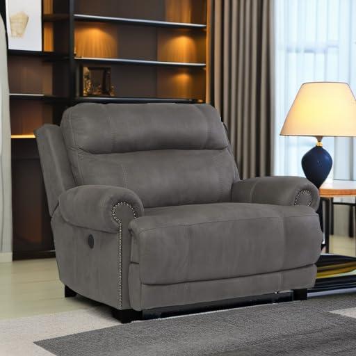 Signature Design by Ashley Austere Faux Leather Zero Wall Recliner in Gray