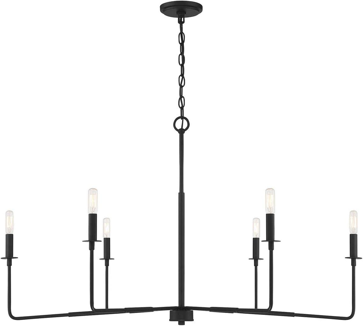 Salerno Matte Black Rustic 6-Light Chandelier (42" W x 25" H)