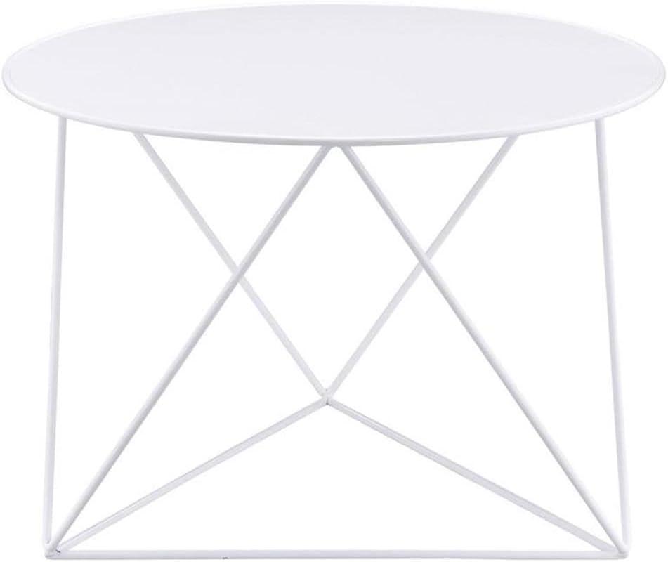 Acme Furniture Epidia Accent Table White: Round Metal Side Table, Powder-Coated Finish, 17" Height