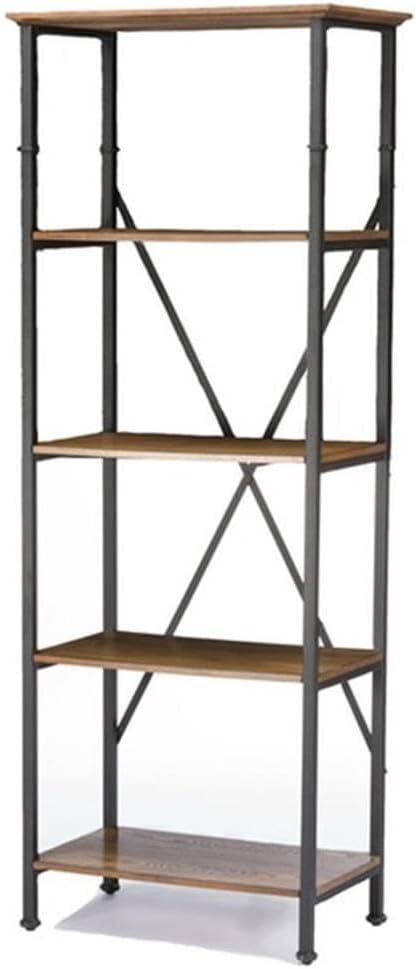 74.25" Lancashire Wood & Metal Bookcase Brown - Baxton Studio: Vintage Industrial Design, Iron X Stretchers