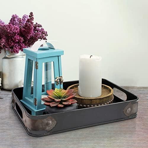 Slate Steel Tray with Rust Trim - Brown - Stonebriar Collection: Industrial Serving Platter for Dining & Office Decor