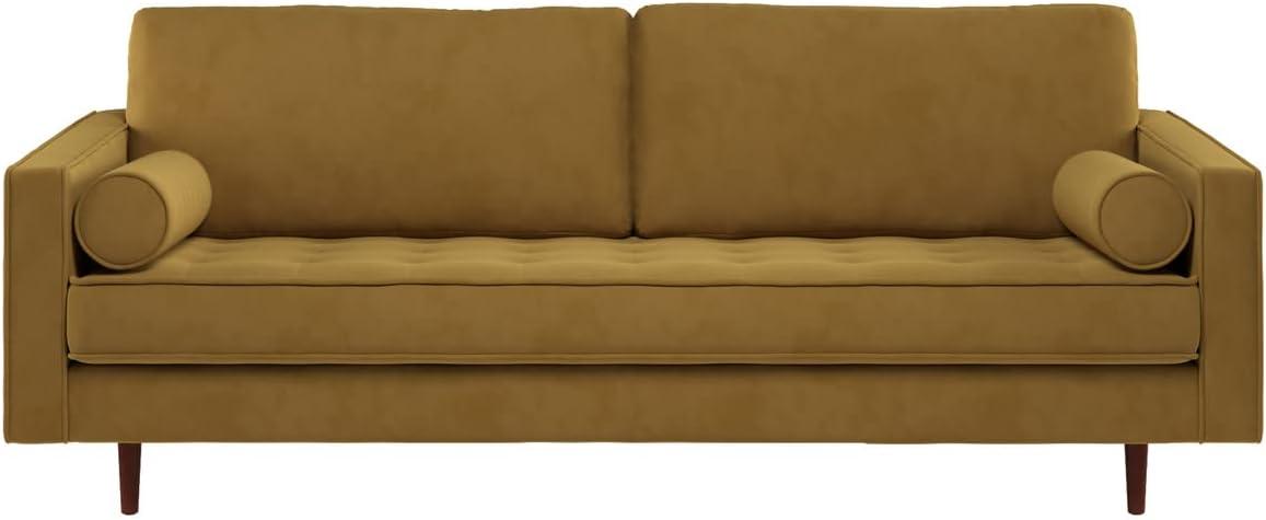 Gold Velvet Tufted Mid-Century Modern Sofa with Pillow Back