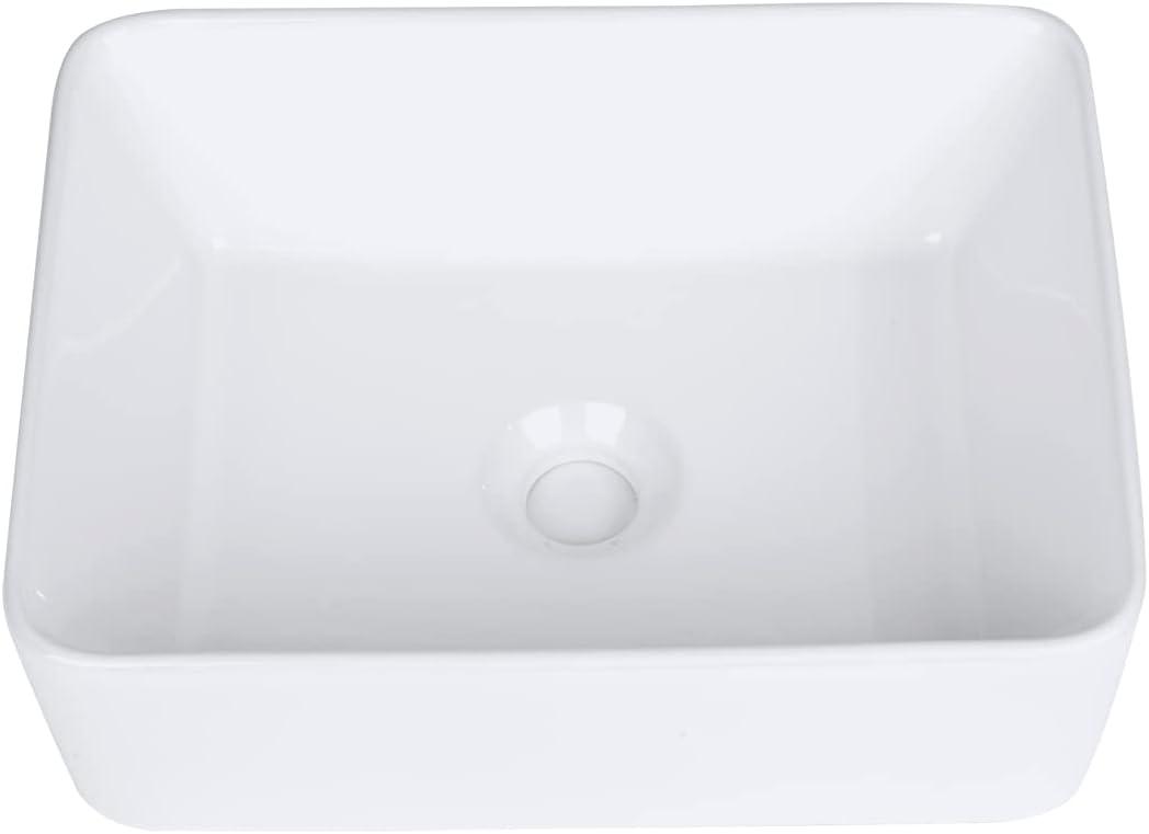 White Rectangular Ceramic Above-Counter Vessel Sink