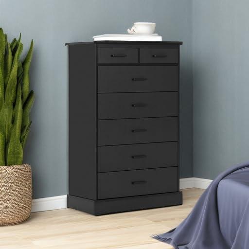 Black 7 Drawers Dresser for Bedroom,Wood Storage Tower, Chest of 7 Drawers, Large Capacity Storage Cabinet, Tall Dresser for Bedroom Hallway Entryway