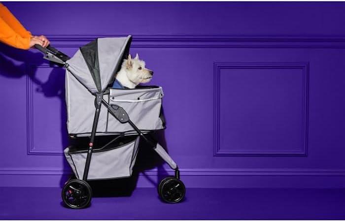 Places to Go Reflective Gray Pet Stroller, 34" L X 21.7" W X 37.5" H