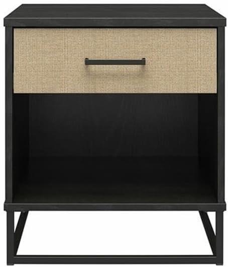 Kelly 1 - Drawer Faux Rattan Nightstand in Black/Brown