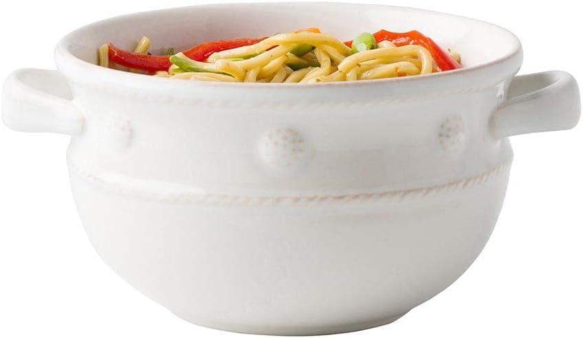 White Embossed Ceramic Handled Soup Bowl