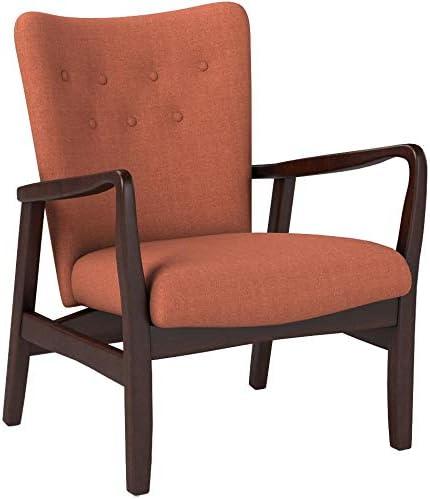 GDF Studio Kiana Mid Century Modern Fabric Tufted Club Chair, Orange and Dark Espresso