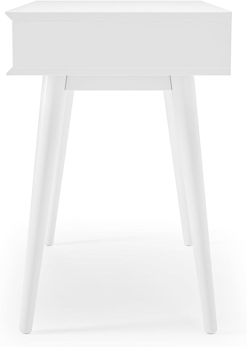 Camaflexi Mid Century Modern Desk Solid Wood Writing Table for Small Spaces, White