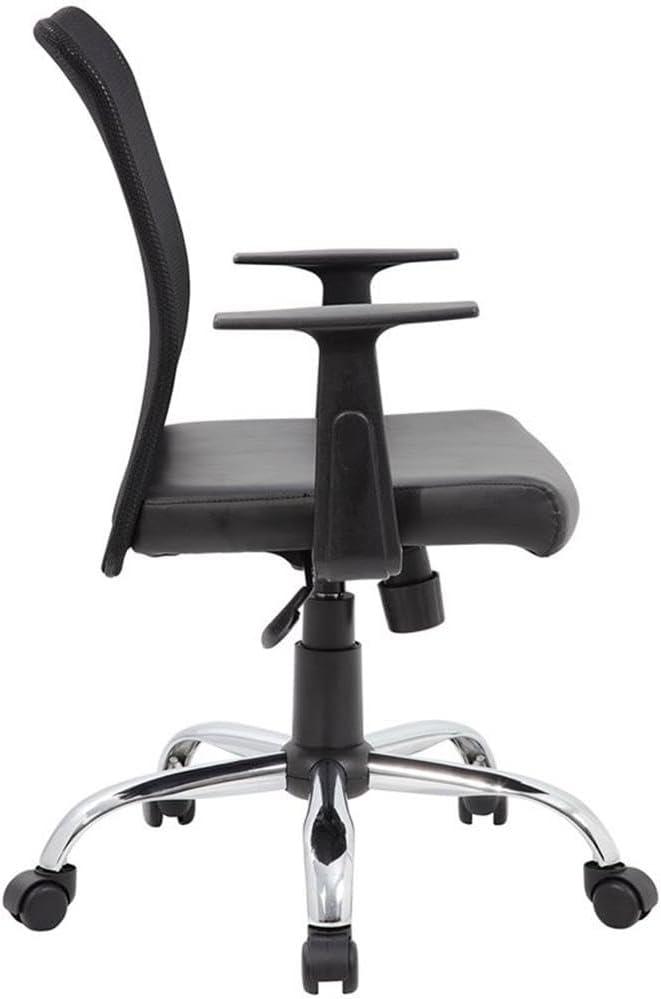 Fixed Arm Budget Mesh Task Chair Black - Boss Office Products: Chrome Base, Pneumatic Lift, Locking Tilt Control