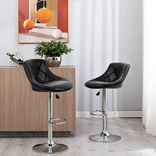 MarketLane Bar Stools Set of 2,Modern PU Leather,Armless with Backrest Swivel Bar Stools,Height Adjustable Swivel Barstool Hydraulic Island Bar Stools Armless Kitchen Counter Bar Chairs,Black