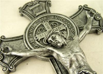 Saint Benedict Wall Cross Crucifix Medal Catholic House Exorcism Relief, 10 1/4 Inch