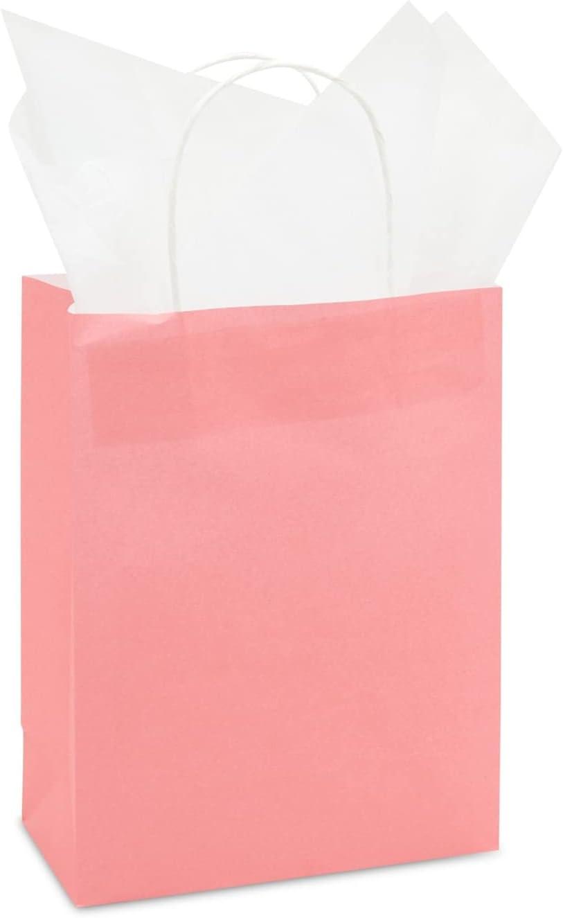 Sparkle and Bash Pink Kraft Paper Party Goodie Bags with Handles 25 Pack 8x4x10 Inches