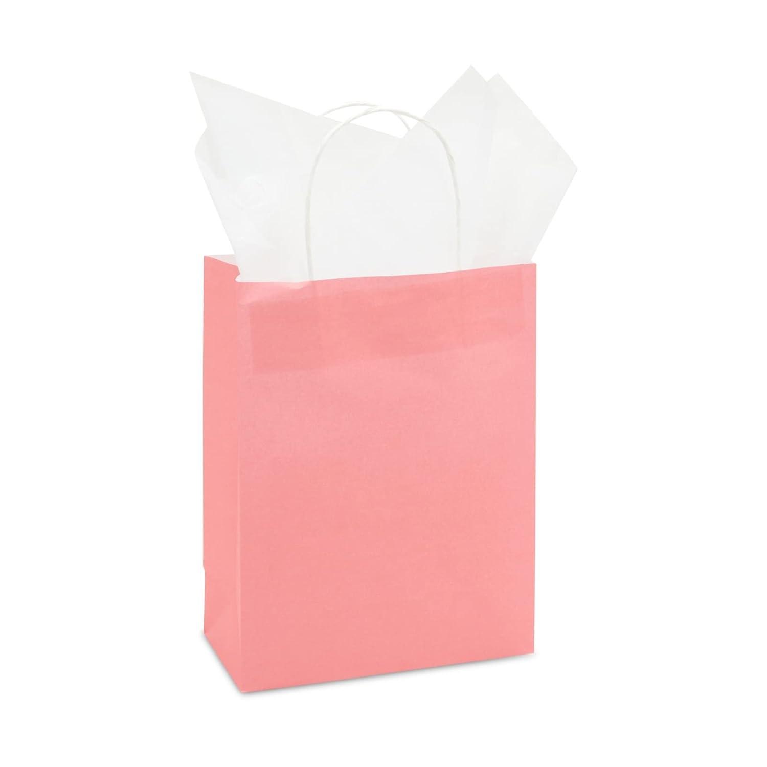 Sparkle and Bash Pink Kraft Paper Party Goodie Bags with Handles 25 Pack 8x4x10 Inches