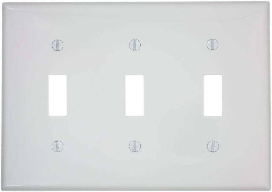 Glossy White 3-Gang Thermoplastic Toggle Switch Wall Plate