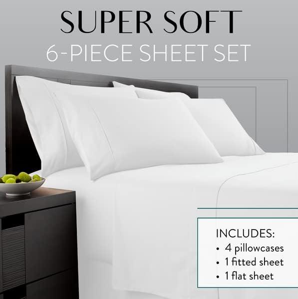 Danjor Linens 6 Piece Hotel Luxury Soft 1800 Series Premium Bed Sheets Set with Deep Pockets, Full, White