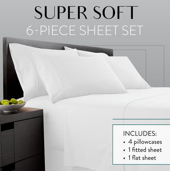 Danjor Linens 6 Piece Hotel Luxury Soft 1800 Series Premium Bed Sheets Set with Deep Pockets, Full, White