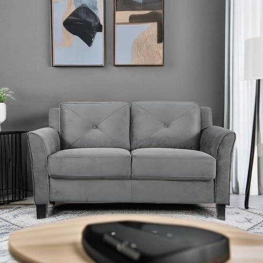 Harvard 58" Dark Gray Microfiber Loveseat with Flared Arms