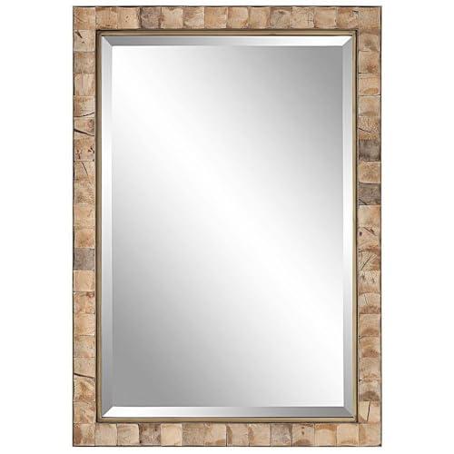 Uttermost Rectangular Vanity Decorative Wall Mirror Rustic Beveled Dark Gold Polished Coconut Frame 27 3/4" Wide for Bathroom