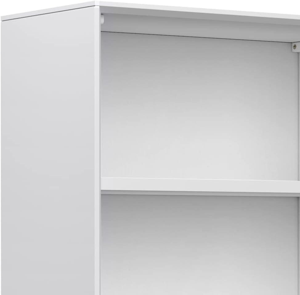 Simpli Home Banting 30"W Solid Wood 4 Shelf Industrial Bookcase with 2 Drawers, Adjustable Shelves, and Metal Base