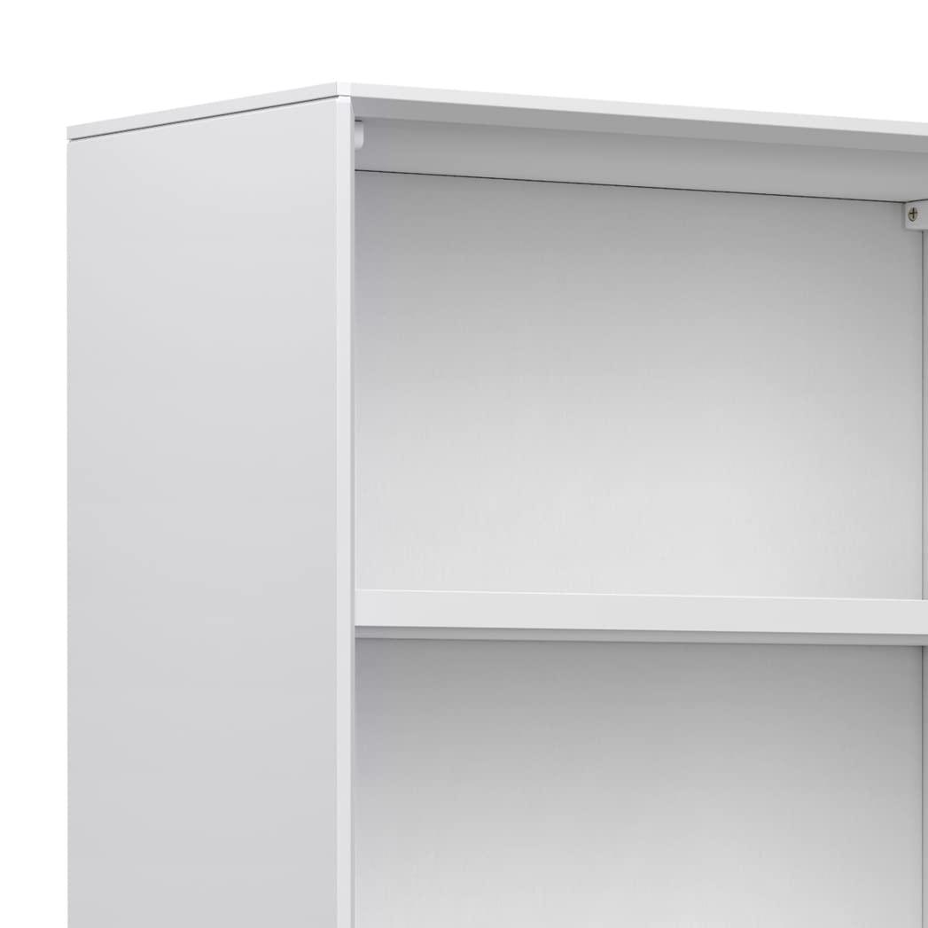 Simpli Home Banting 30"W Solid Wood 4 Shelf Industrial Bookcase with 2 Drawers, Adjustable Shelves, and Metal Base