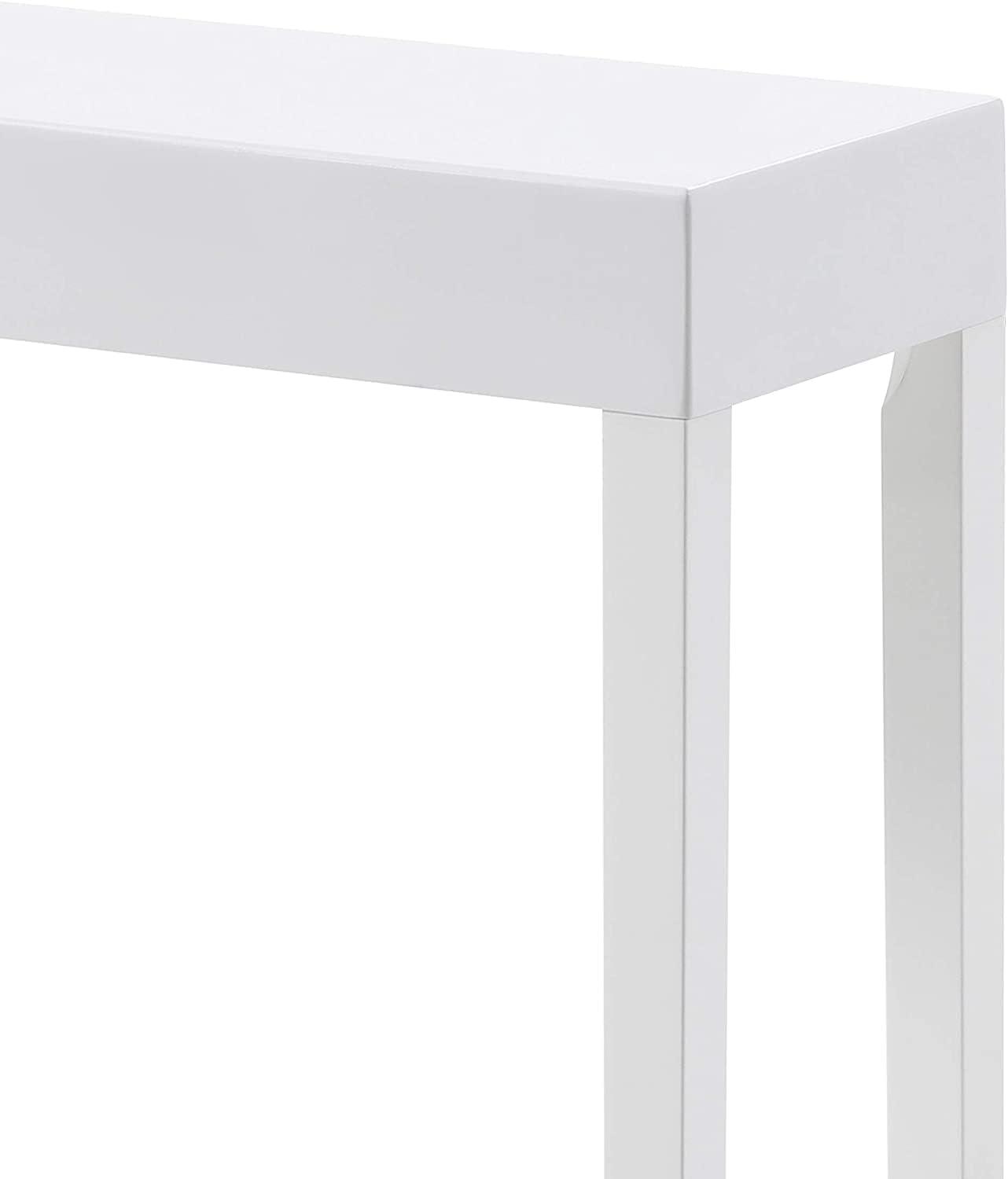 Glossy White Rectangular Minimalist Console Table with Storage