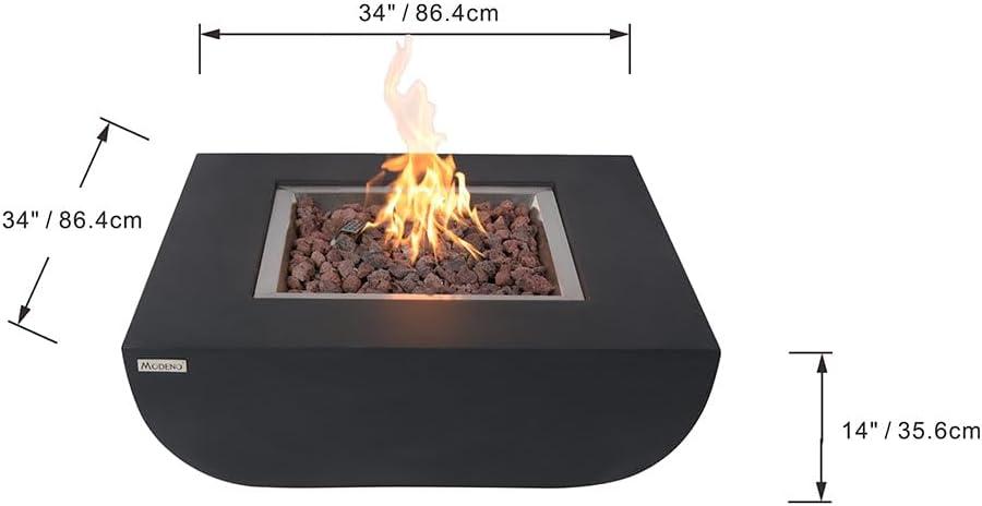 Black 37-Inch Square Gas Fire Pit Table