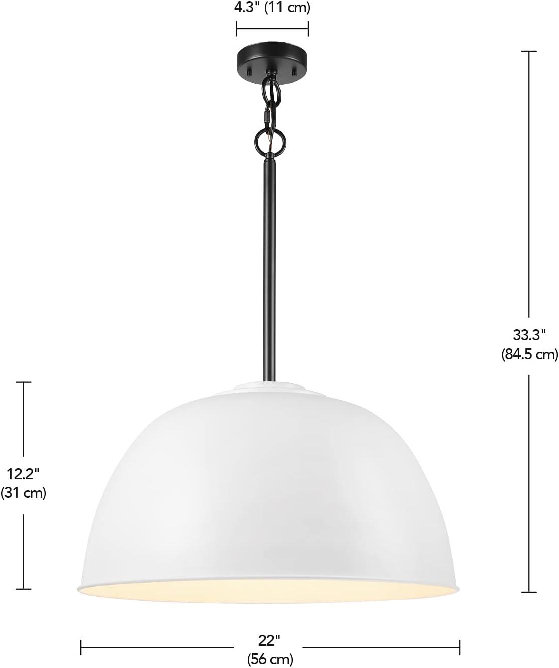 Matte White Metal Bowl Pendant Light with Adjustable Height