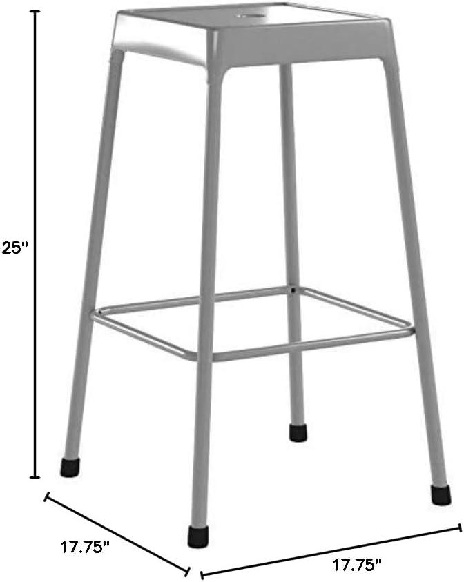 Silver Powder-Coated Steel Square Counter Stool with Footrest