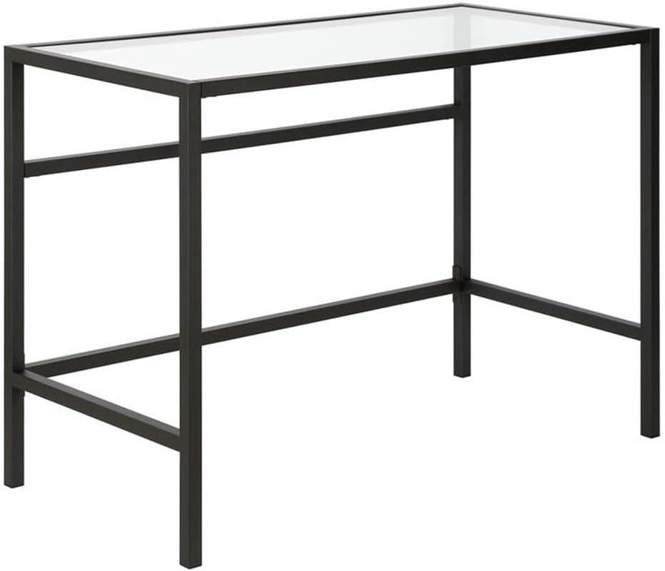 Sleek Blackened Bronze 42" Modern Writing Desk with Tempered Glass Top