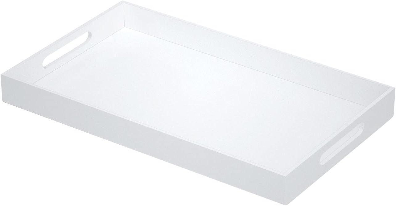 Glossy White Acrylic Spill-Proof Serving Tray with Handles