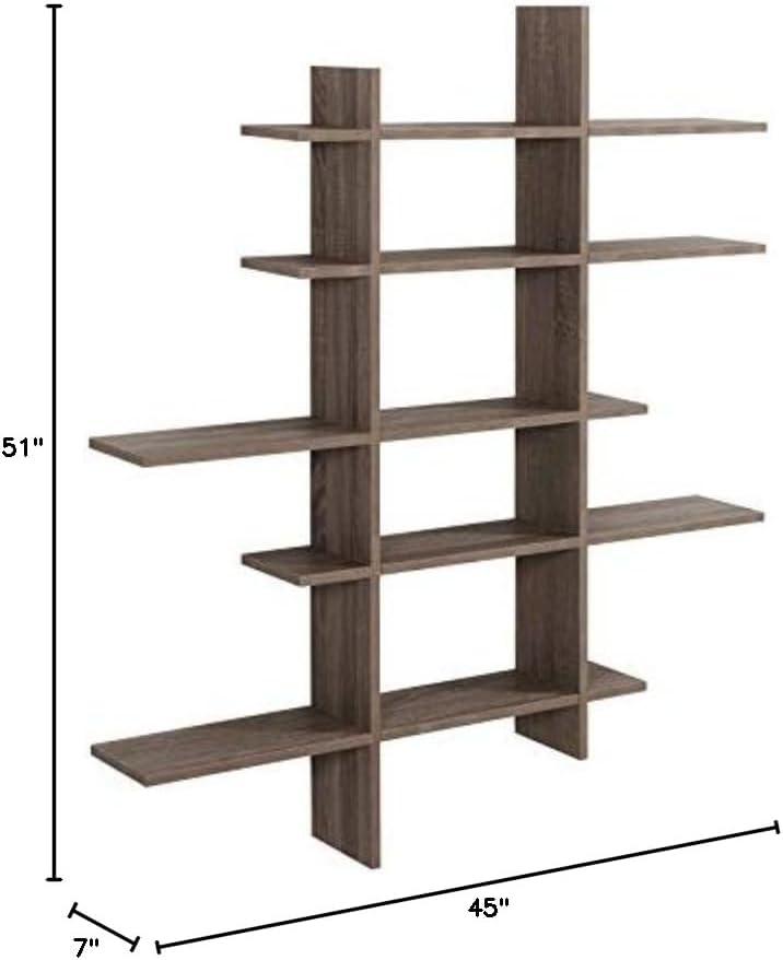 Danya B. 51" x 45" Five Level Asymmetric Shelf Brown: Modular Laminated MDF, Wall Organizer with Mounting Hardware