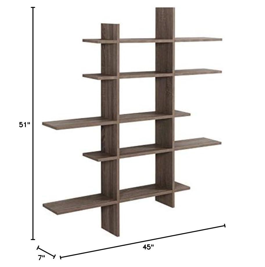 Danya B. 51" x 45" Five Level Asymmetric Shelf Brown: Modular Laminated MDF, Wall Organizer with Mounting Hardware