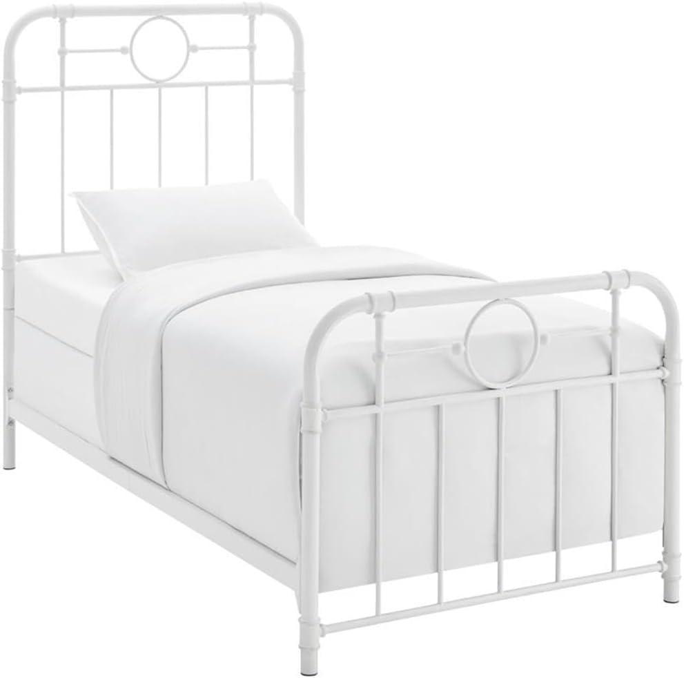 Antique White Metal Pipe Queen Bed with Powder Coated Finish
