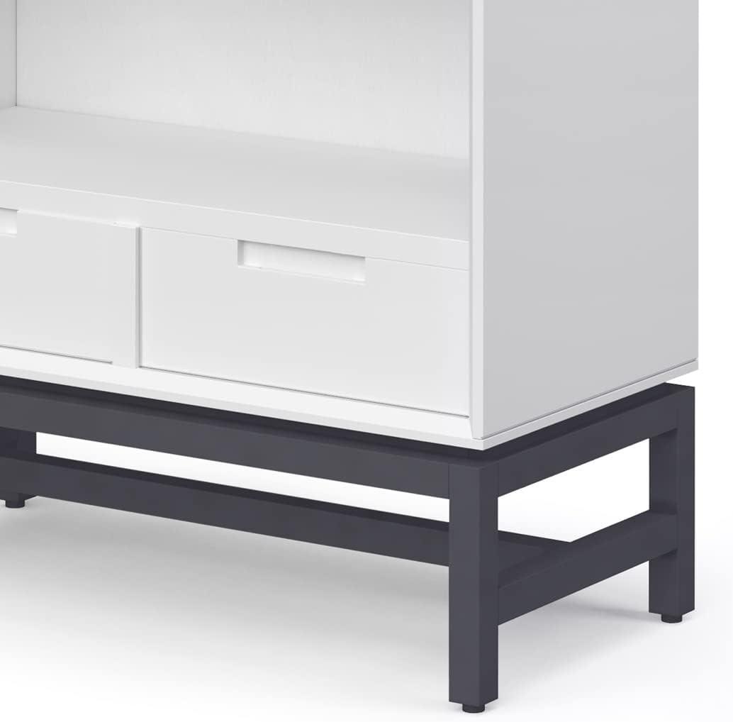 Simpli Home Banting 30"W Solid Wood 4 Shelf Industrial Bookcase with 2 Drawers, Adjustable Shelves, and Metal Base
