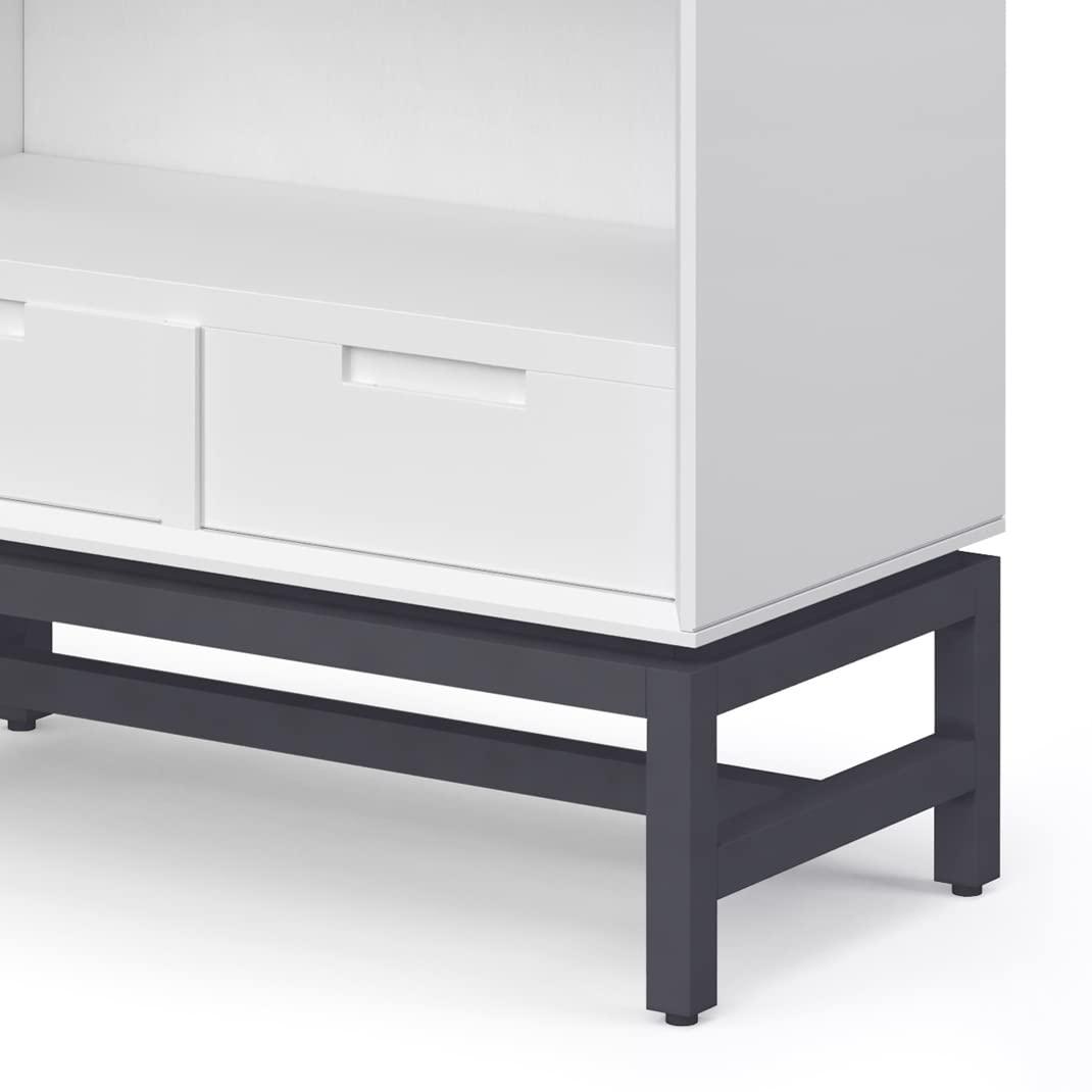 Simpli Home Banting 30"W Solid Wood 4 Shelf Industrial Bookcase with 2 Drawers, Adjustable Shelves, and Metal Base
