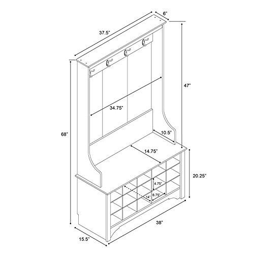 Prepac Hall Tree with Shoe Storage Drifted Gray : Entryway Organizer, Mudroom Bench, 4 Hooks, 15 Cubbies