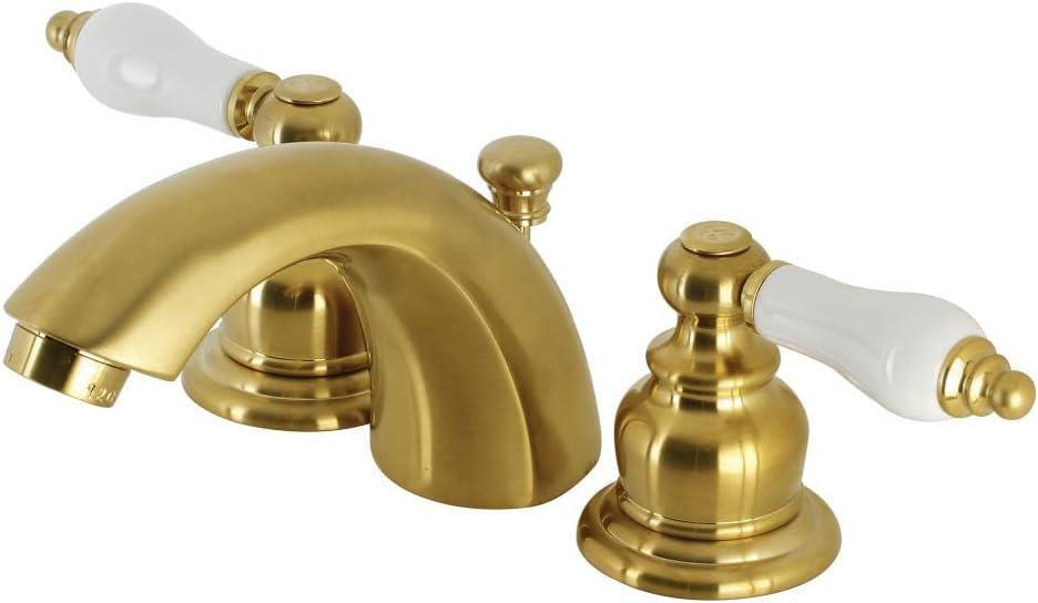 Kingston Brass Victorian Two-Handle 3-Hole Deck Mount Mini-Widespread Bathroom Faucet with Plastic Pop-Up