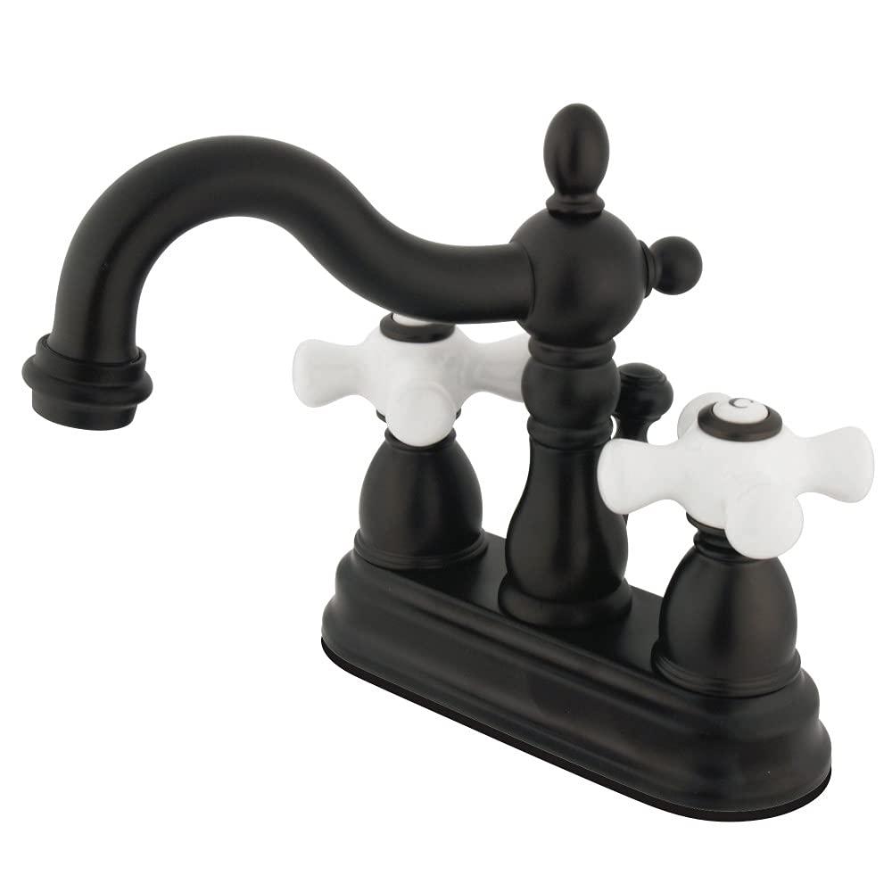 Kingston Brass KB1605PX Kingston Brass Heritage Two-Handle 3-Hole Deck Mount 4" Centerset Bathroom Faucet with Plastic Pop-Up