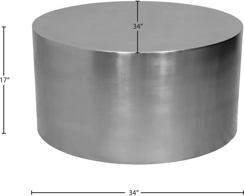 Cylinder Round Brushed Chrome Metal Coffee Table-Meridian Furniture