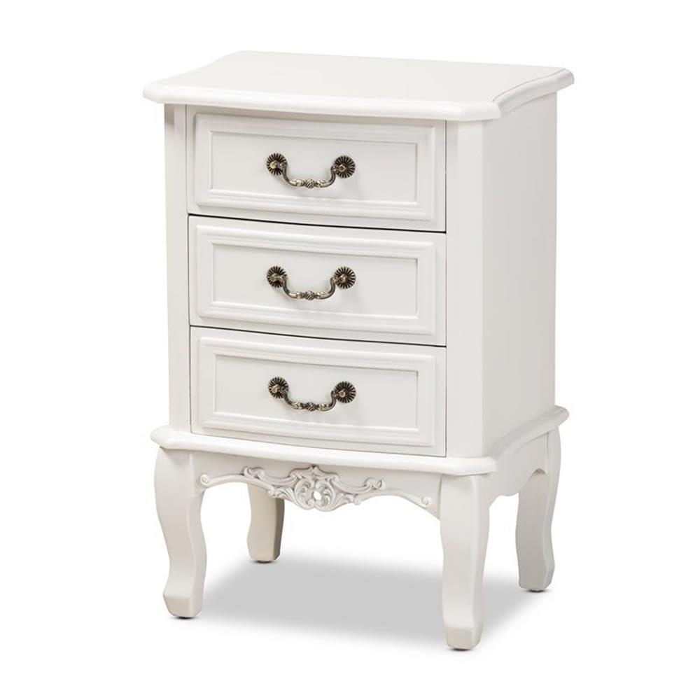 Gabrielle Traditional French Country Provincial White-Finished 3-Drawer Wood Nightstand