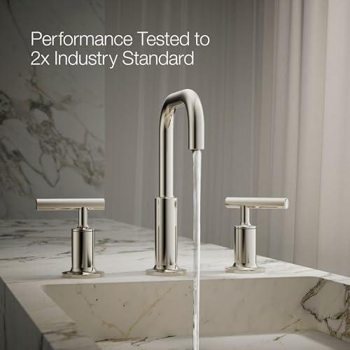 Purist® Widespread Faucet with Drain Assembly Low Lever Handles and Low Gooseneck Spout