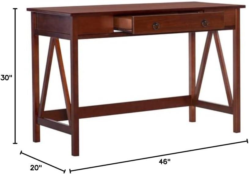 46" Titian Transitional Writing Desk Tobacco - Linon: Home Office Furniture, Pine Frame, Metal Hardware